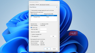 Custom virtual memory size on Windows PC