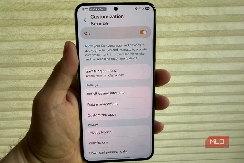 The Customization Service toggle can be found in Samsung's privacy settings