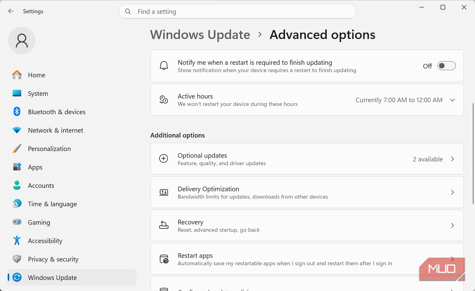 Delivery Optimization Settings option