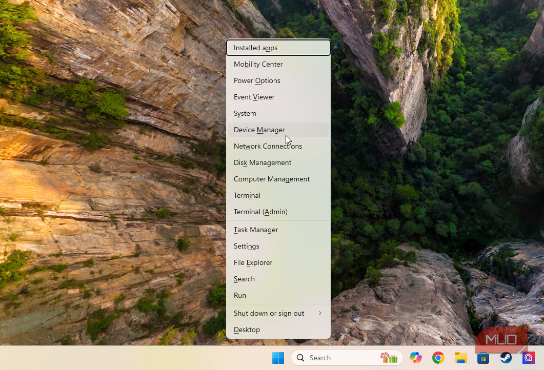 Device manager option in Win 
