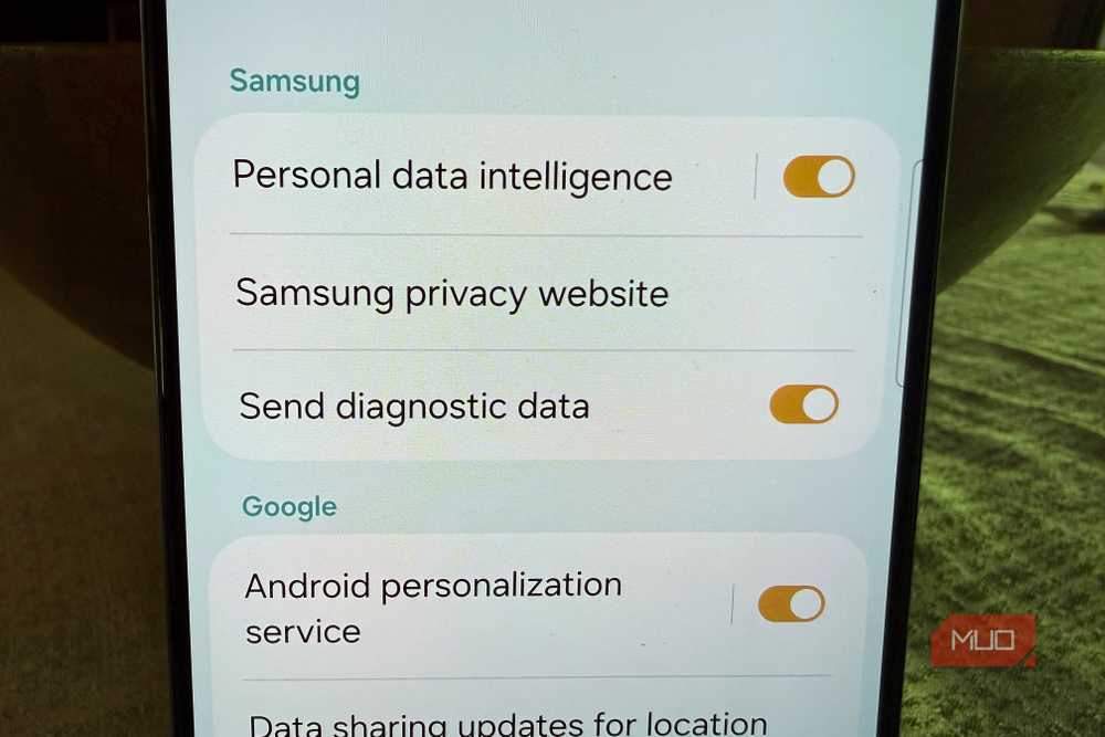 Diagnostic data settings control what information Samsung receives about your device usage