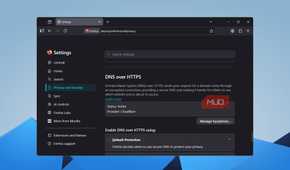 Firefox Privacy and Security settings showing DNS over HTTPS active with Cloudflare as provider