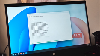 Docker installation wizard on HP Pavillion laptop.