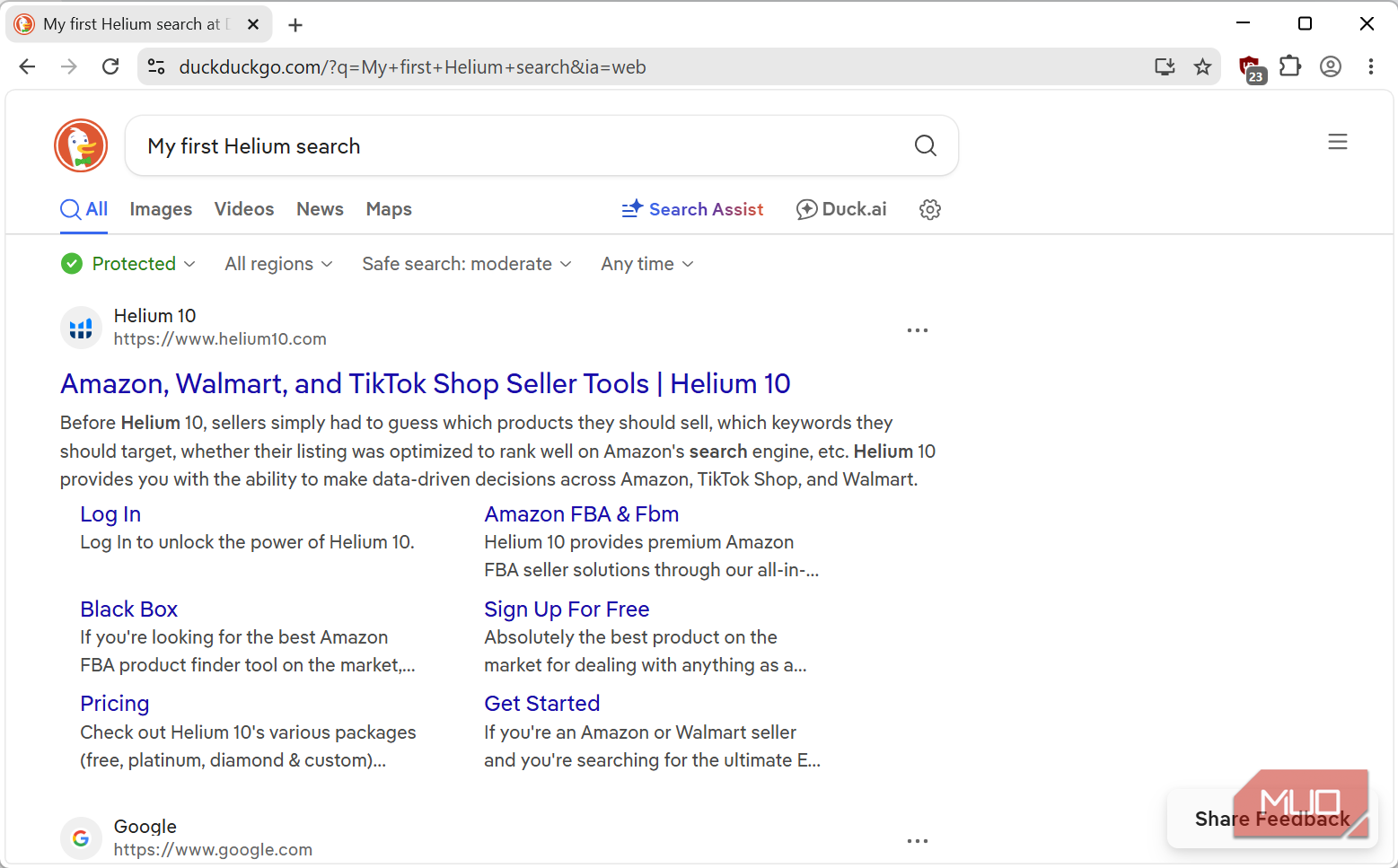 Ducduckgo search on Heliom