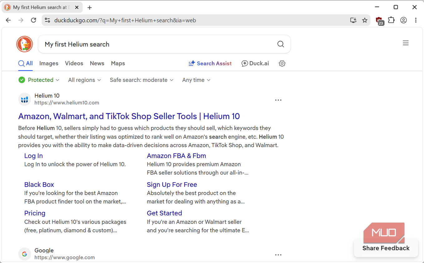 Ducduckgo search on Heliom