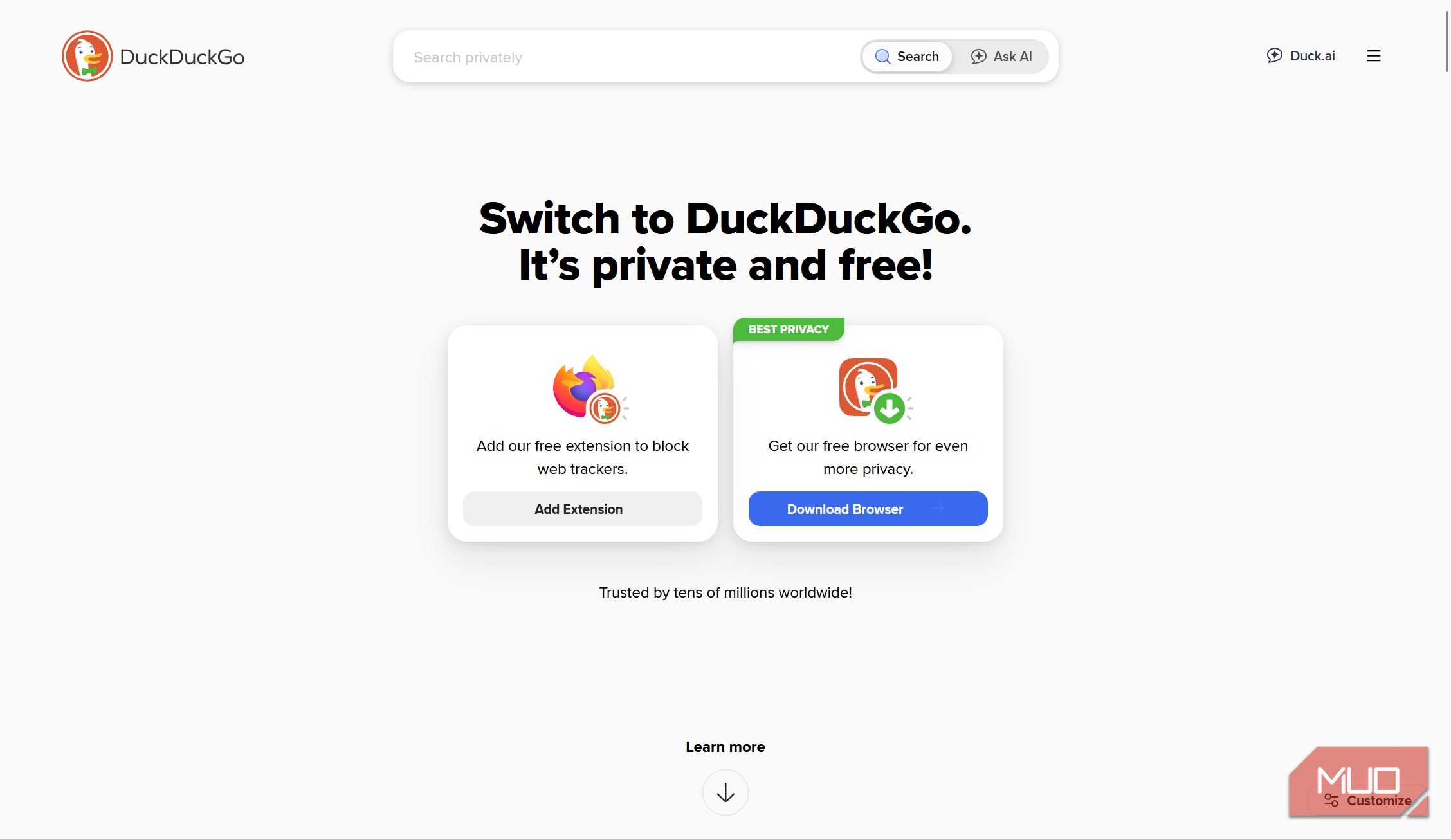 DuckDuckGo's home screen