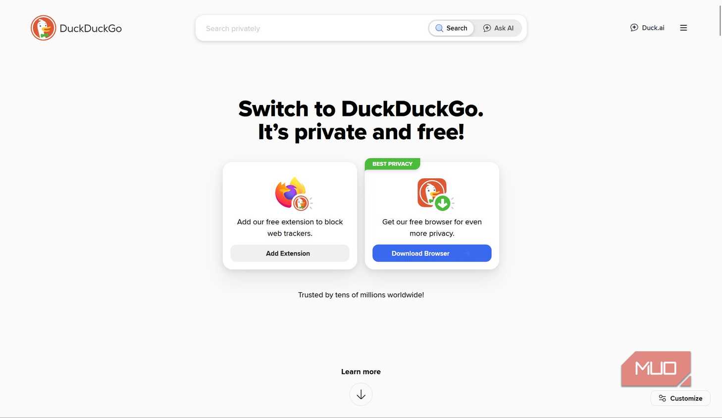 DuckDuckGo's home screen