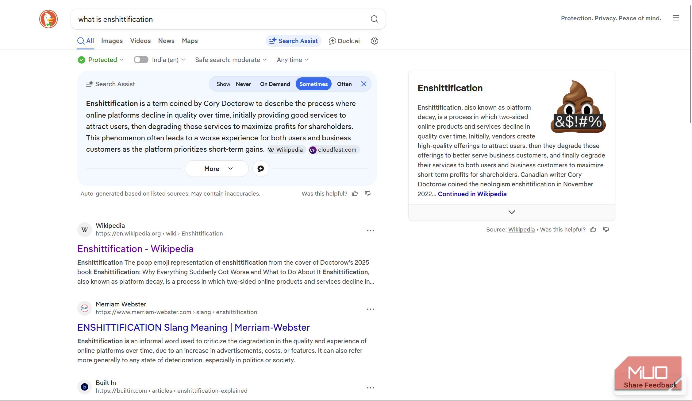 DuckDuckGo search results page
