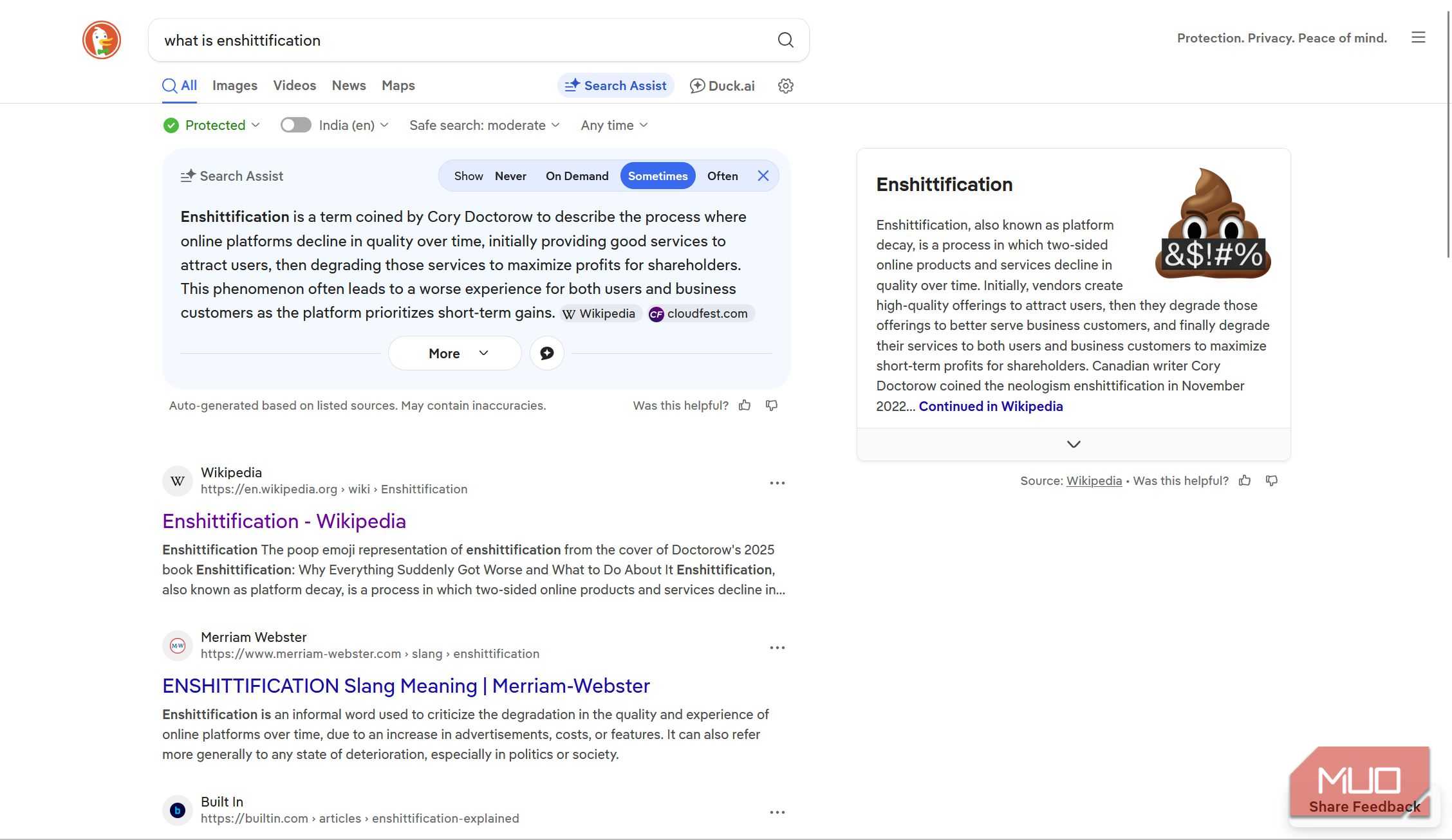 DuckDuckGo search results page