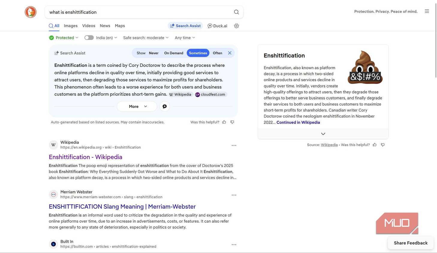 DuckDuckGo search results page