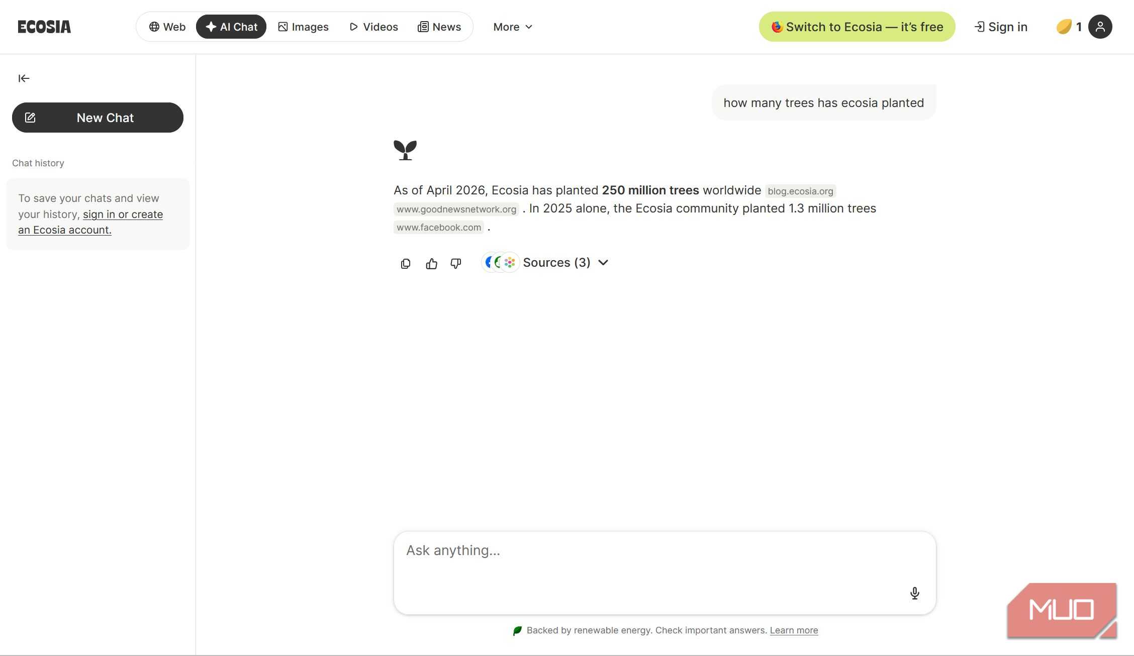 Ecosia AI chat page