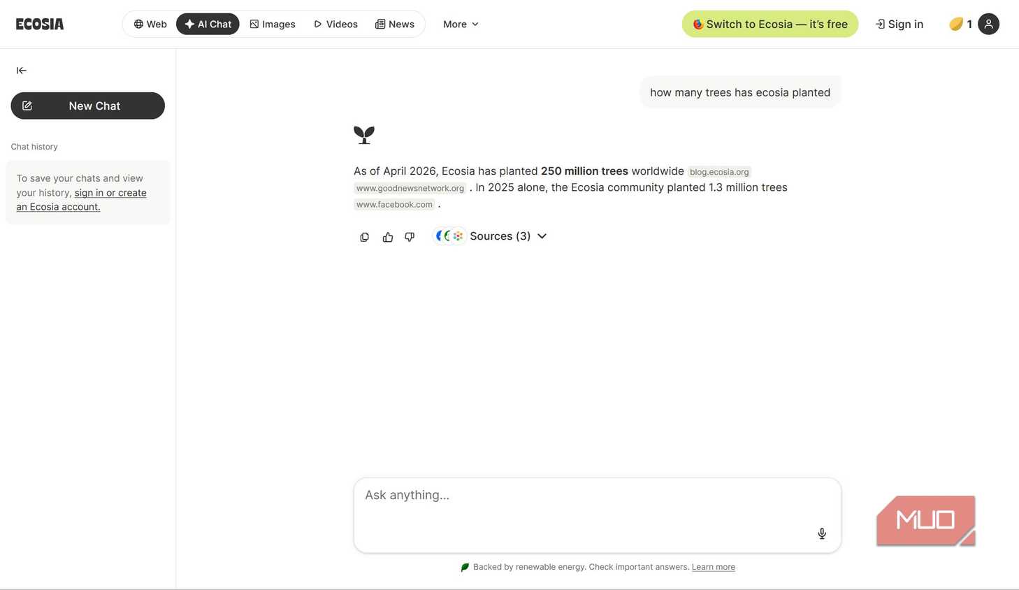 Ecosia AI chat page