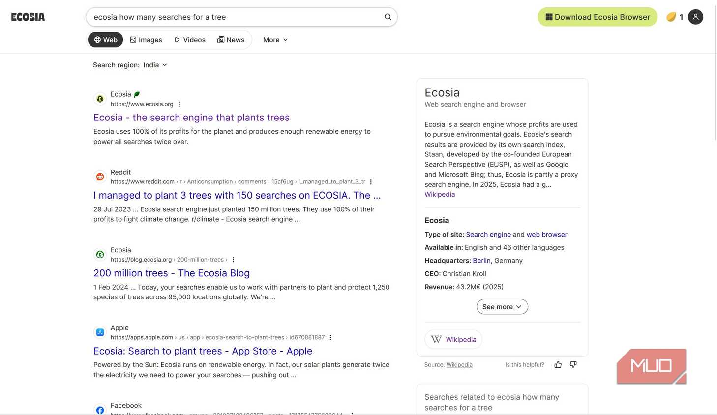 Ecosia search results page