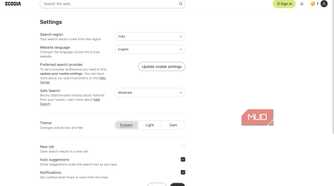 Ecosia settings page