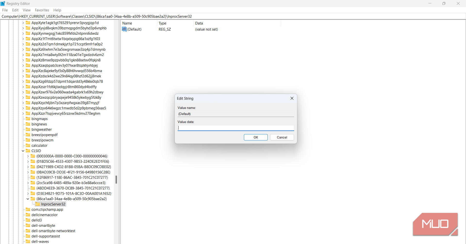 Edit String dialog with blank Value data for Default