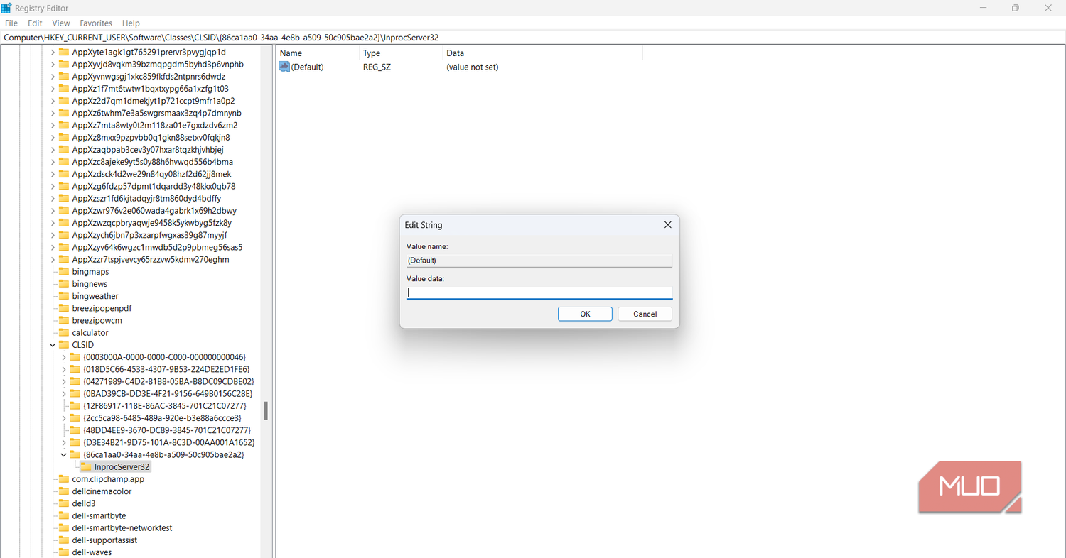 Edit String dialog with blank Value data for Default