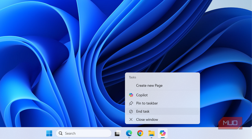 End task option on Windows 11