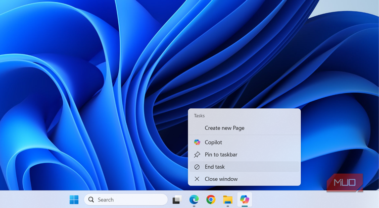 End task option on Windows 11