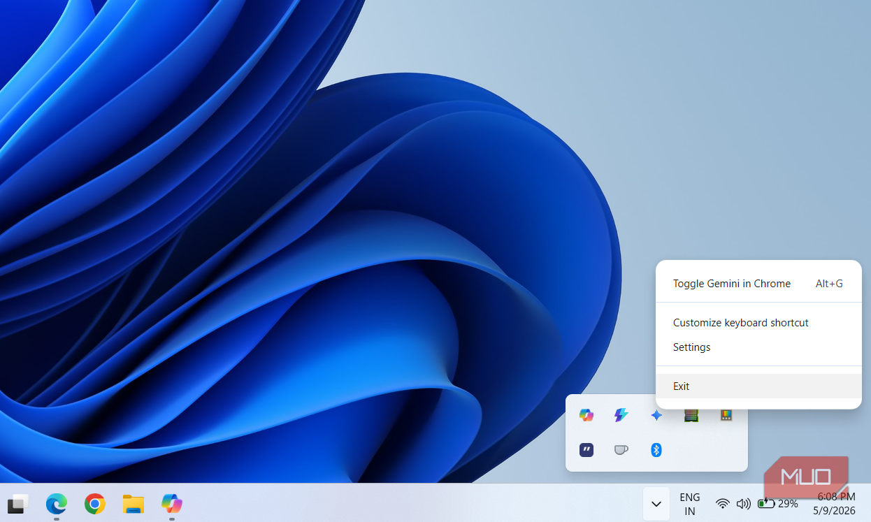 Exit app from system tray on Windows