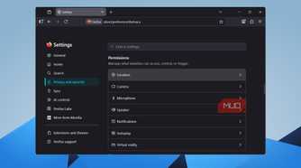 Firefox Privacy and Security settings showing the Permissions section with Location highlighted