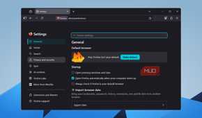 Firefox General settings page showing default browser and startup options