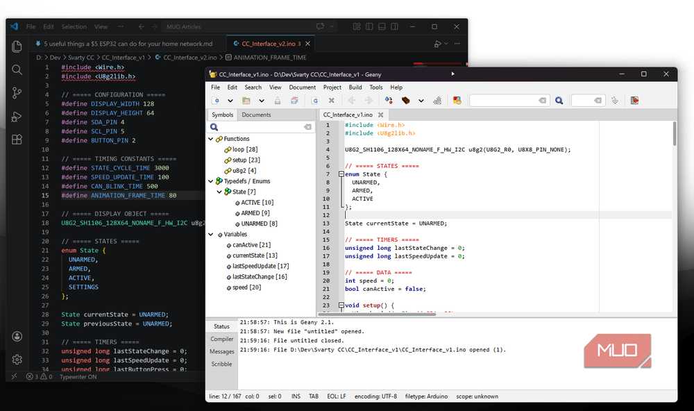 Geany running alongside VS Code on Windows 11