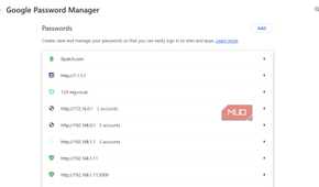 google password manager with entries.