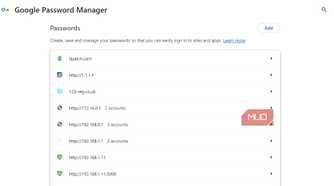 google password manager with entries.