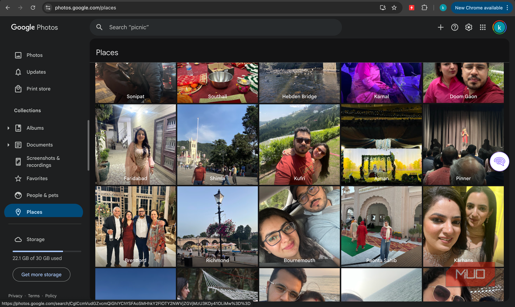 Google Photos Places section