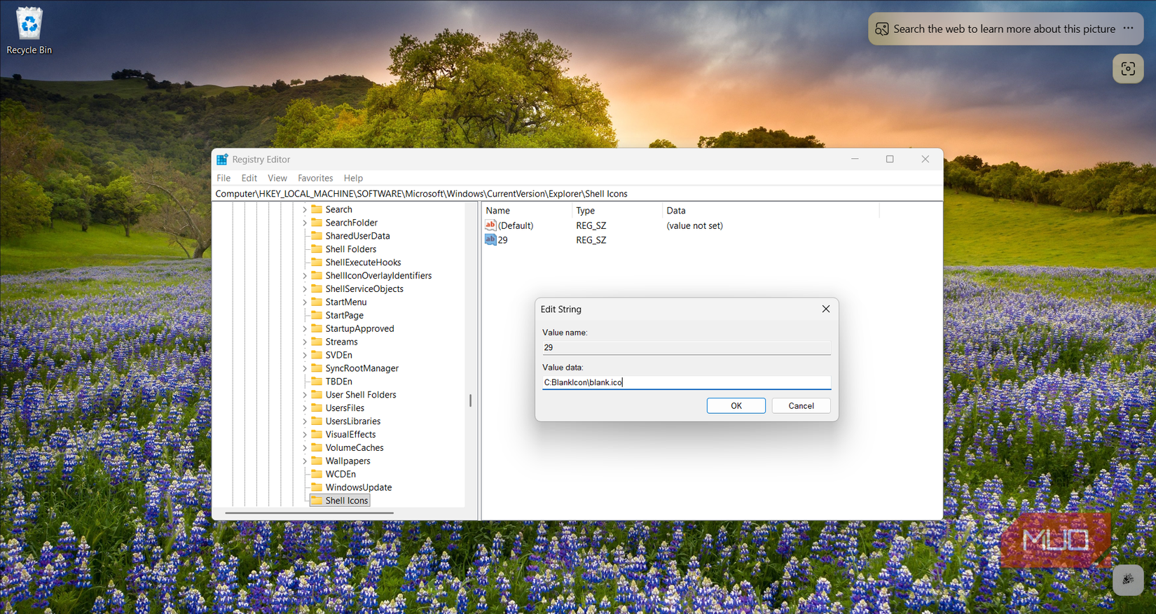 Hide desktop shortcut arrows with empty icon