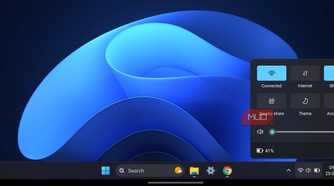HyperDroid launcher desktop resembling Windows 11 with the quick settings panel open.