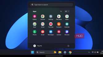 HyperDroid launcher desktop with the Start menu open.