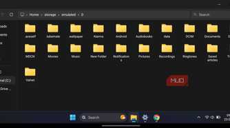 HyperDroid launcher showing a file explorer window open to the root Android storage directory.