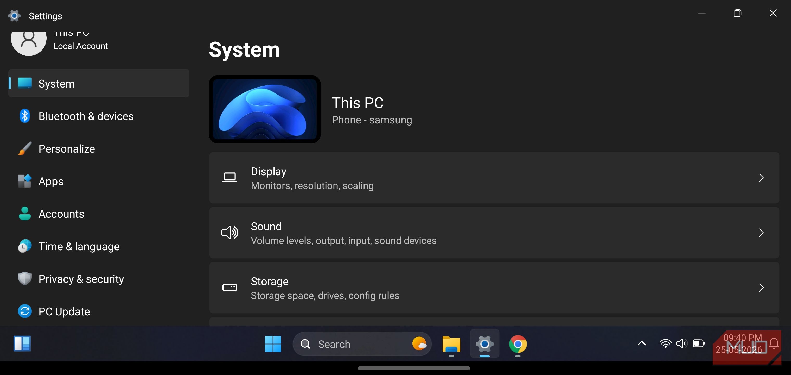 HyperDroid launcher showing a system settings window.