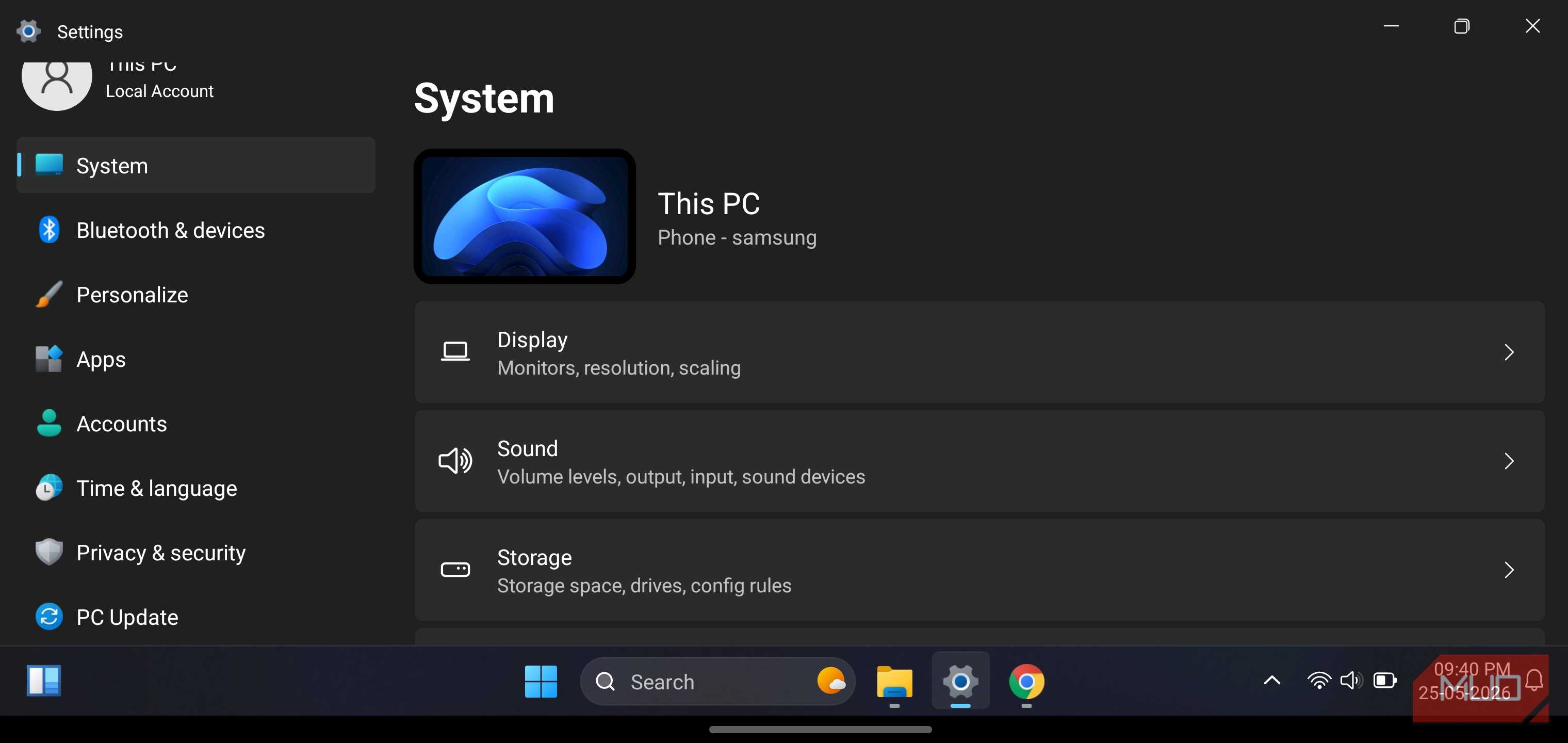 HyperDroid launcher showing a system settings window.