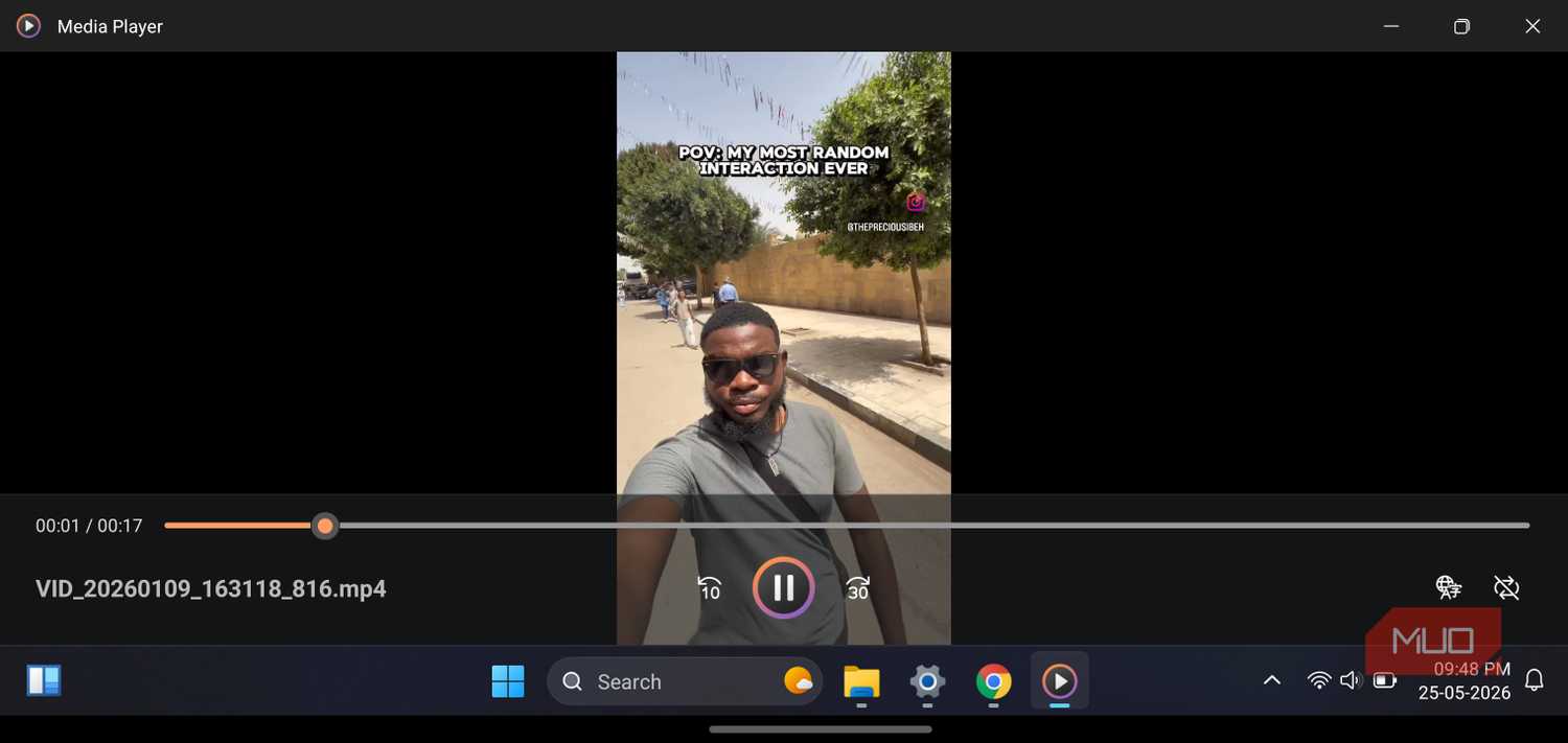 HyperDroid playing a vertical selfie video.