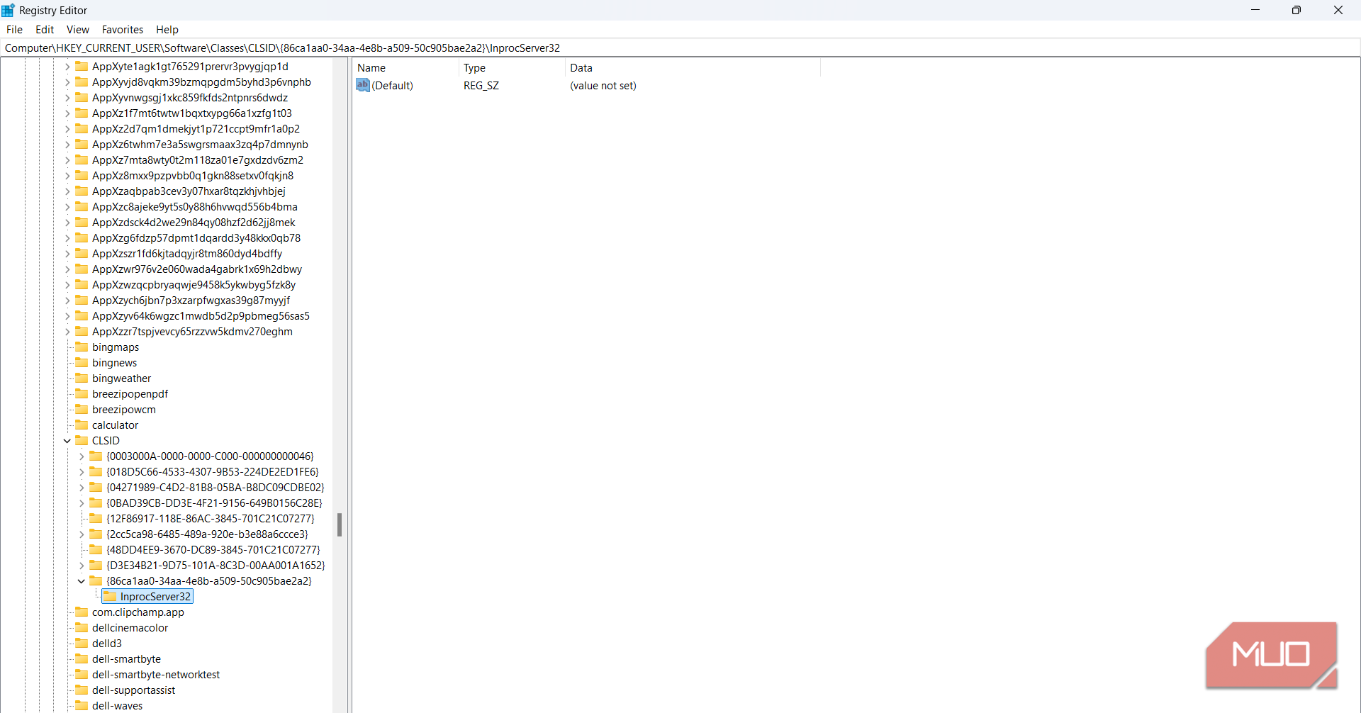 InprocServer32 subkey created with blank Default value
