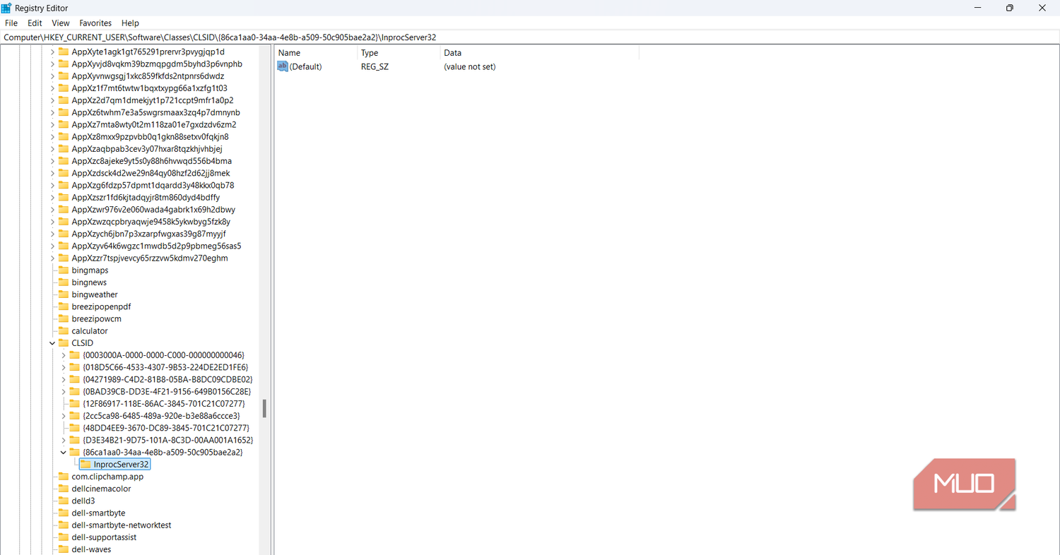 InprocServer32 subkey created with blank Default value