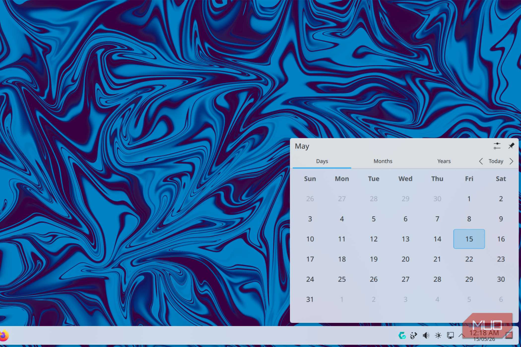 The KDE calendar