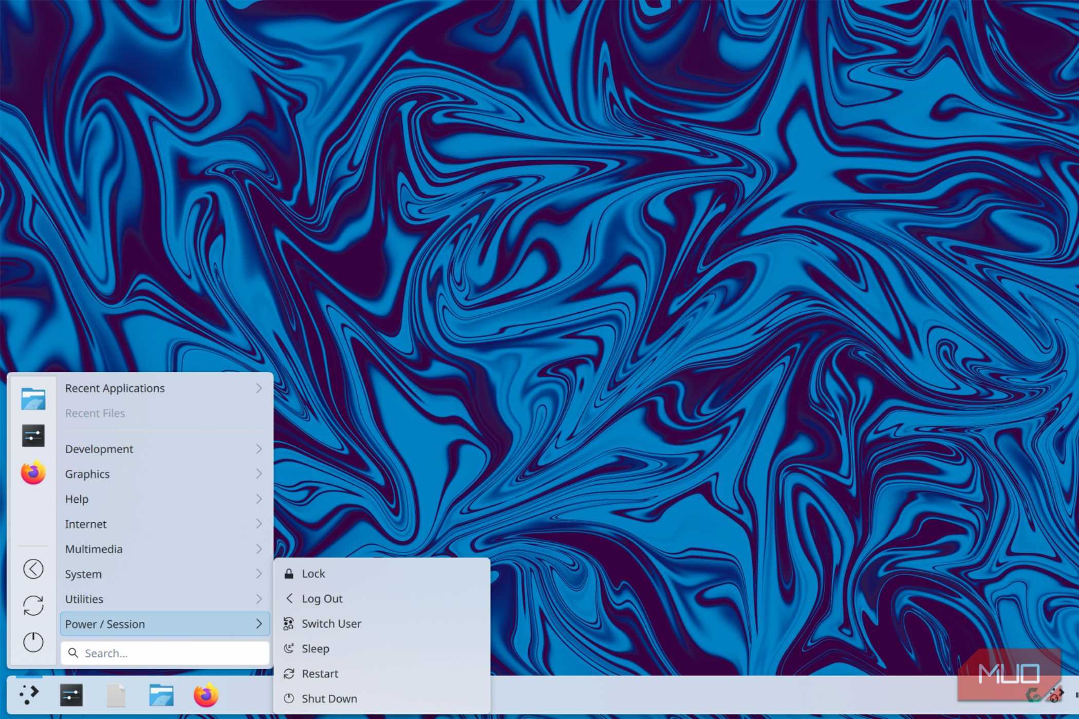 The KDE Start menu