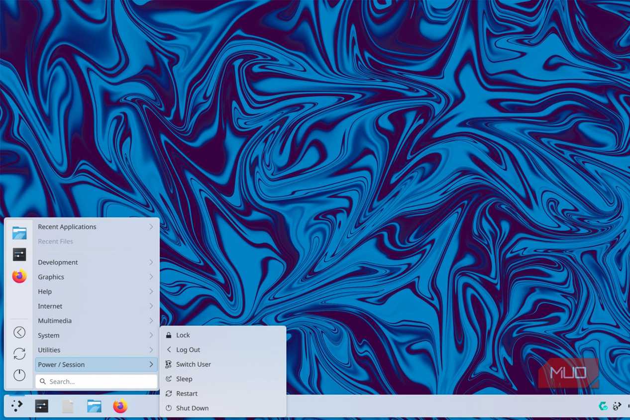 The KDE Start menu