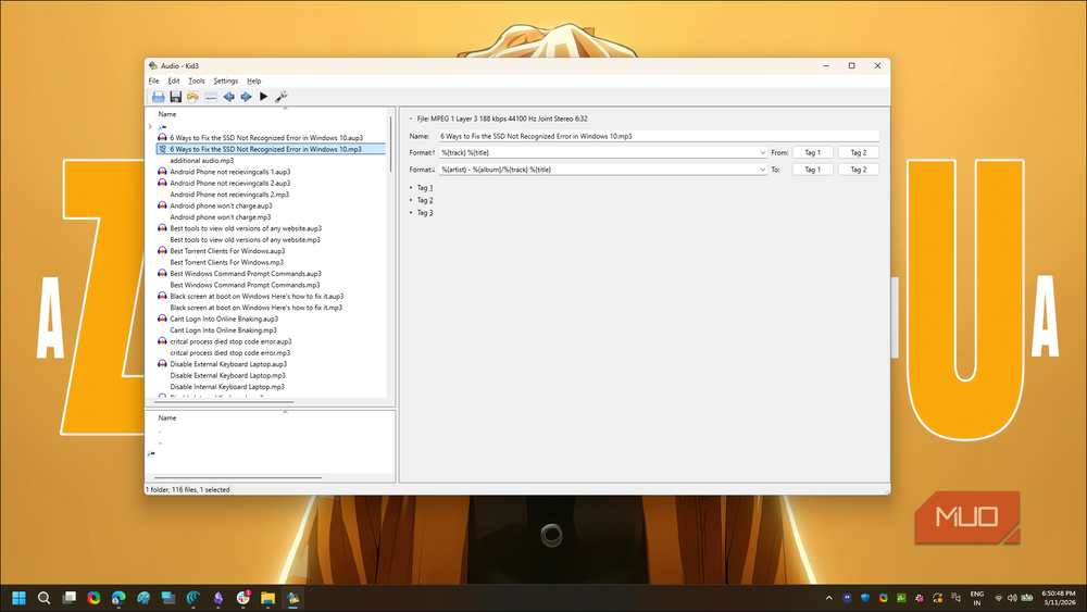 Kid3 audio tag editor on Windows 11