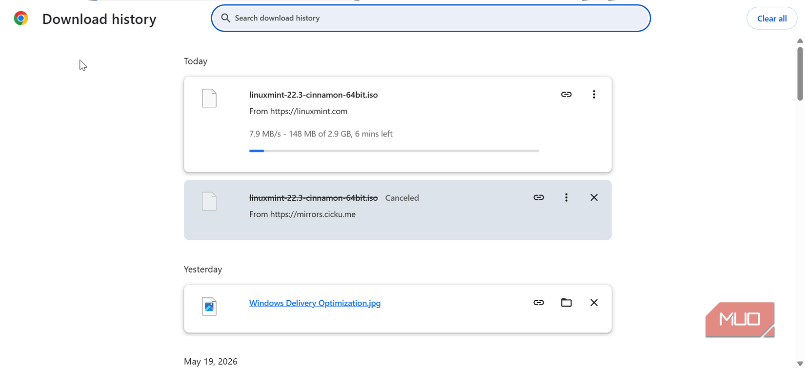 Large downloads on Windows