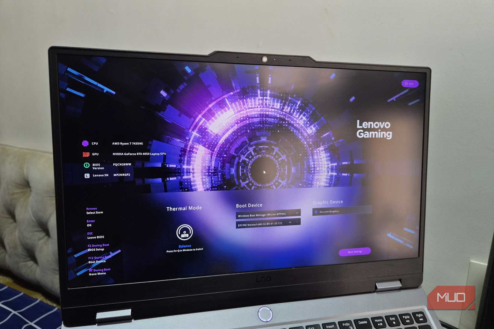Lenovo laptop showing BIOS menu