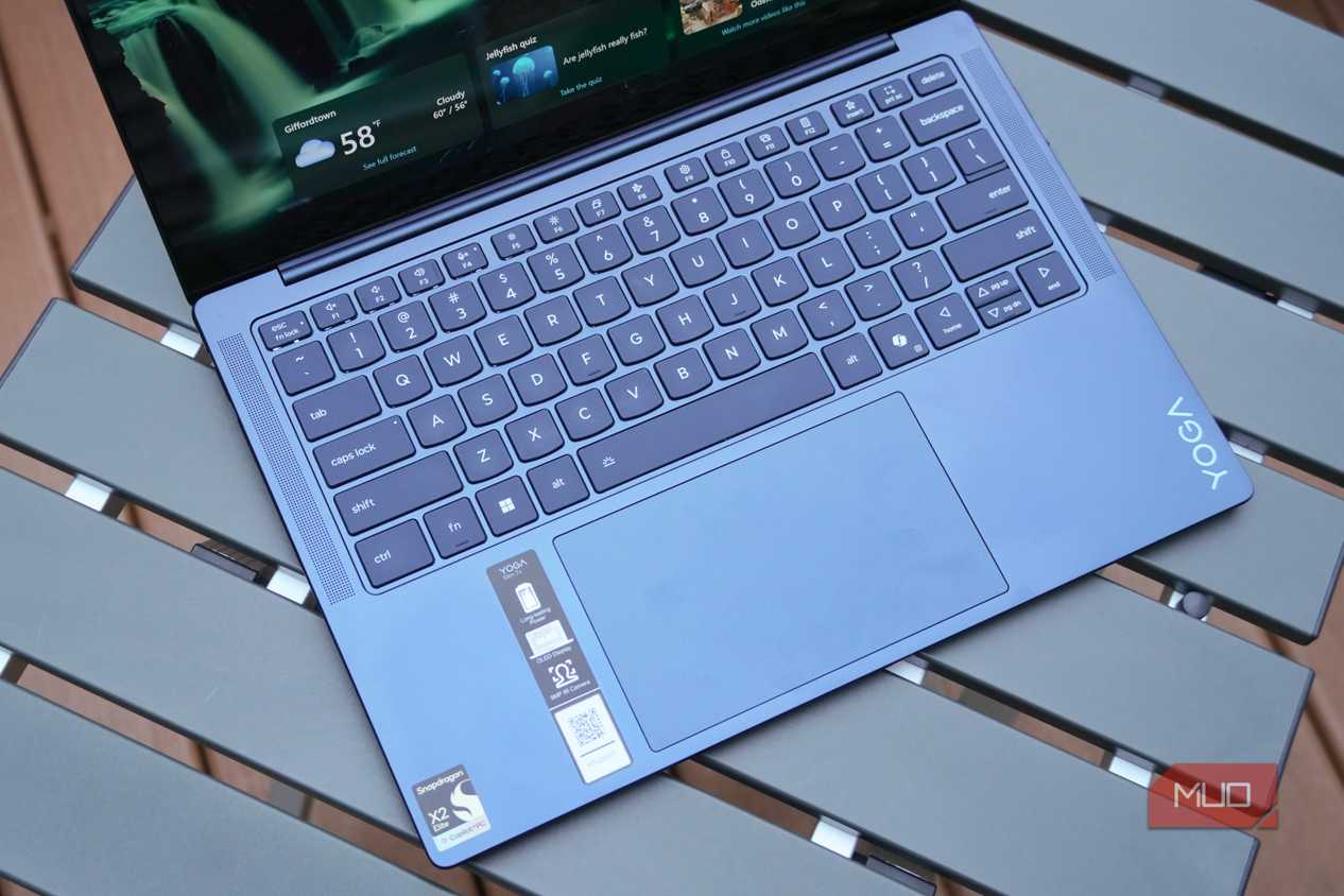 The Yoga Slim 7x keyboard and trackpad.