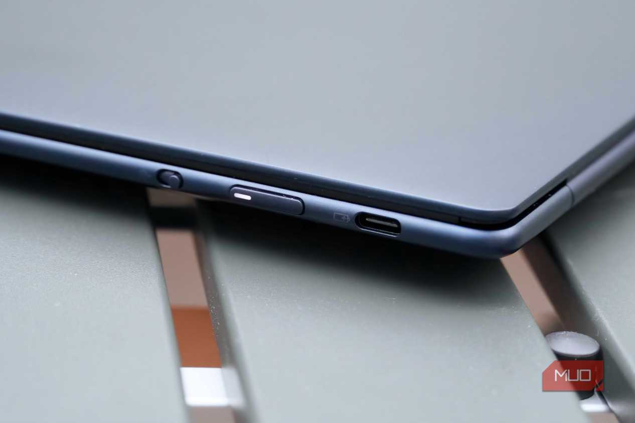The power button and USB-C port on the Yoga Slim 7x.