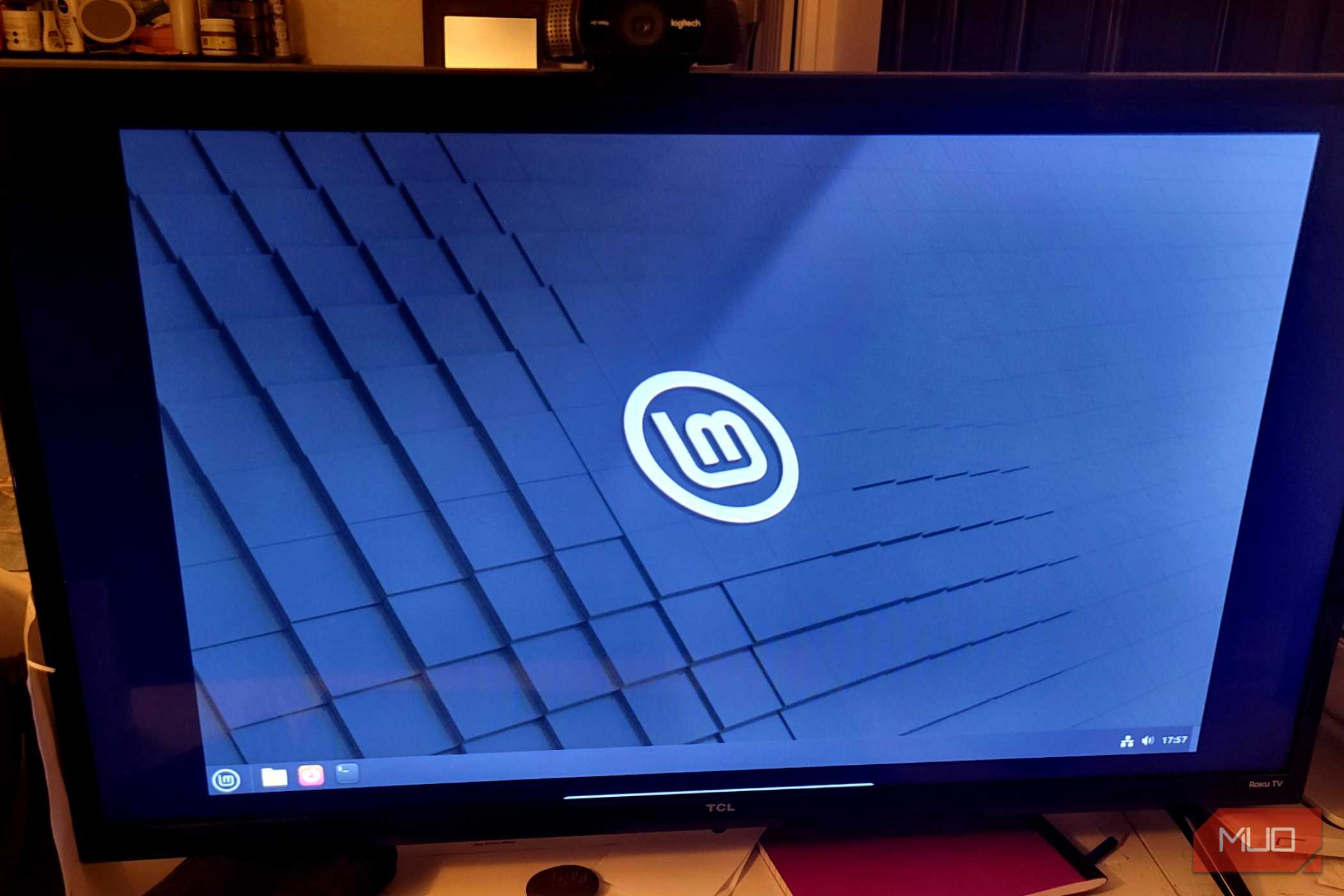 Linux Mint running on a TV screen monitor