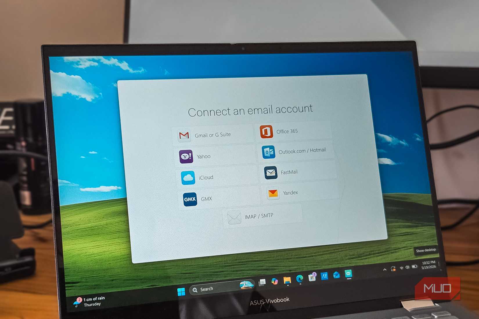 Mailspring add email account dialog open in a Asus VIvobook S 14 Flip