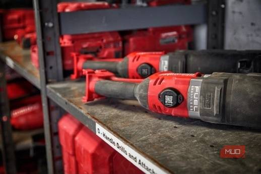 Milwaukee ONE-KEY Bluetooth Tracking Tag on D-handle drill