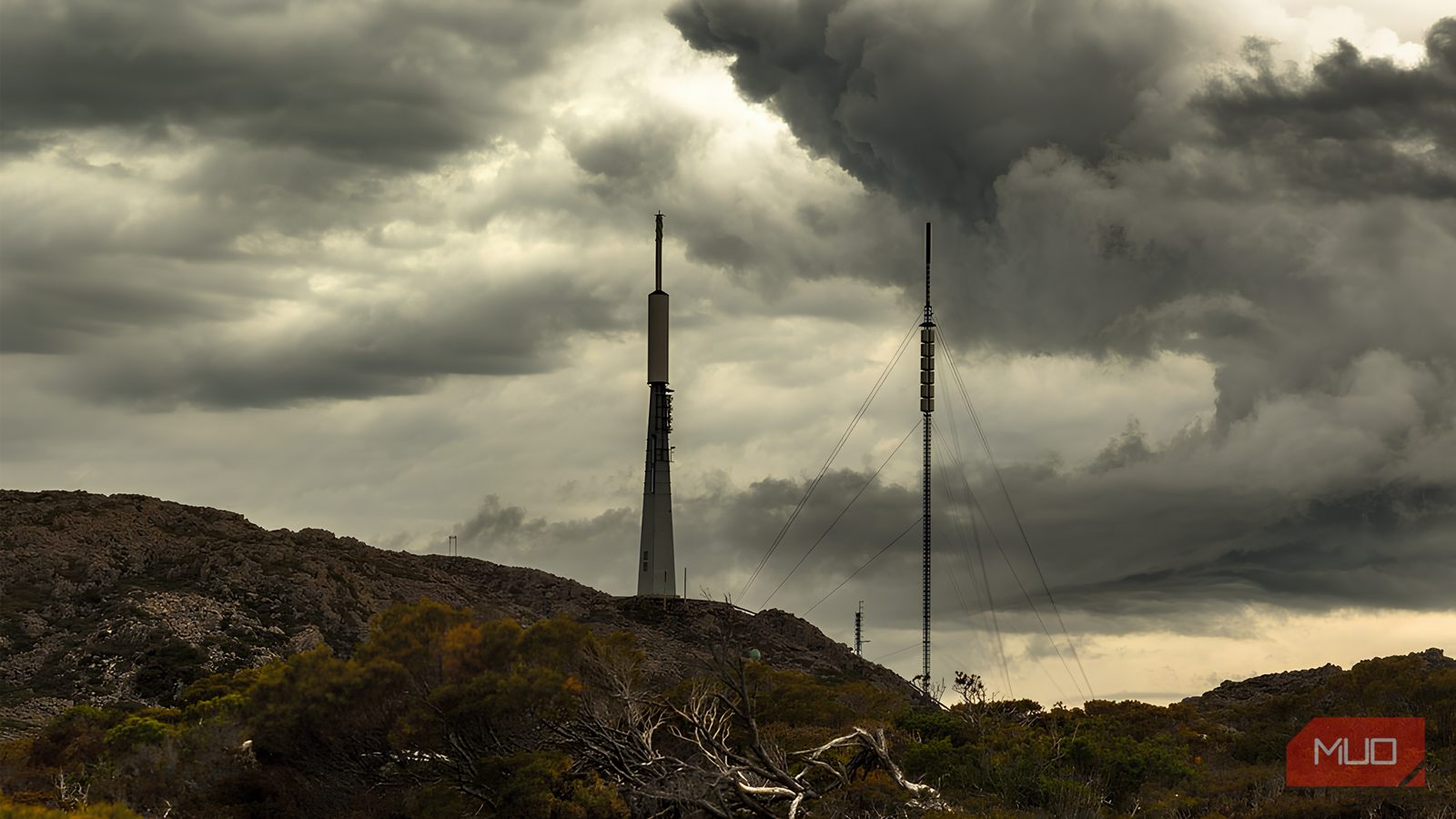Moody Telecommunication and broadcast towers on Mt Barrow, Tasmania, Australia